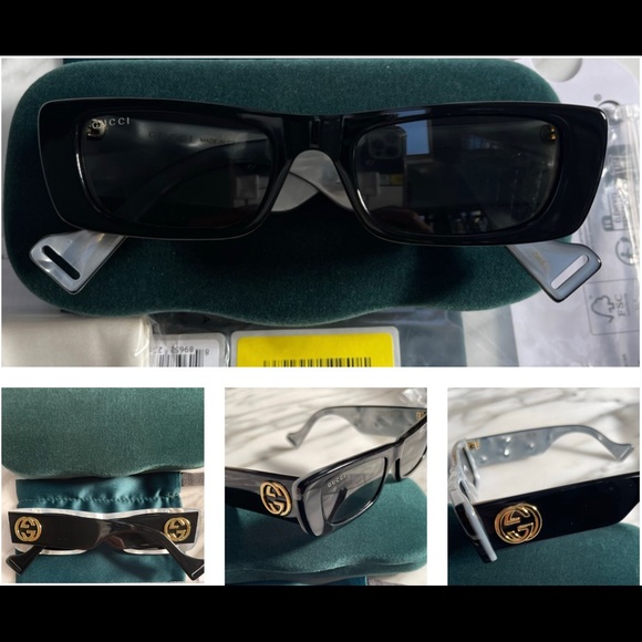 GUCCI CELEBS & INFLUENCERS FAV! SLIM RECTANGULAR IN SHINY BLACK SUNGLASSES 😎 - Picture 15 of 16